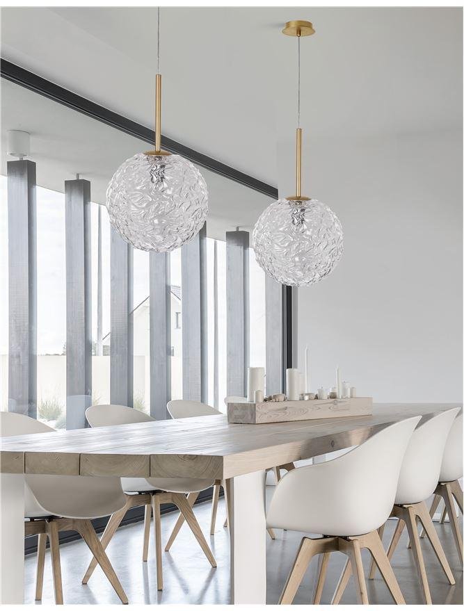 NV 9260211 Závěsné svítidlo MIRANO čiré strukturované sklo a broušená zlatá ocel E27 1x12W 230V IP20 bez žárovky - NOVA LUCE