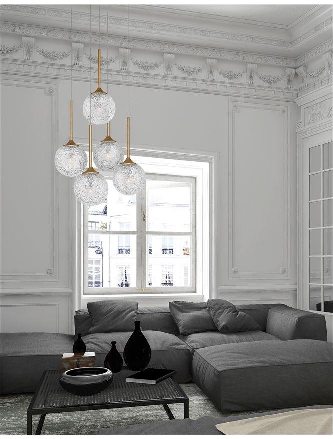 NV 9260212 Závěsné svítidlo MIRANO čiré strukturované sklo a broušená zlatá ocel G9 5x5W 230VIP20 bez žárovky - NOVA LUCE