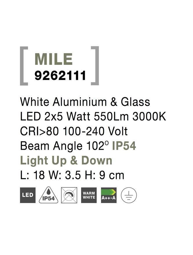 NV 9262111 Venkovní nástěnné svítidlo MILE bílý hliník a sklo LED 2x5W 3000K 100-240V 102st. IP54 světlo nahoru a dolů - NOVA LUCE (obrázek 8)