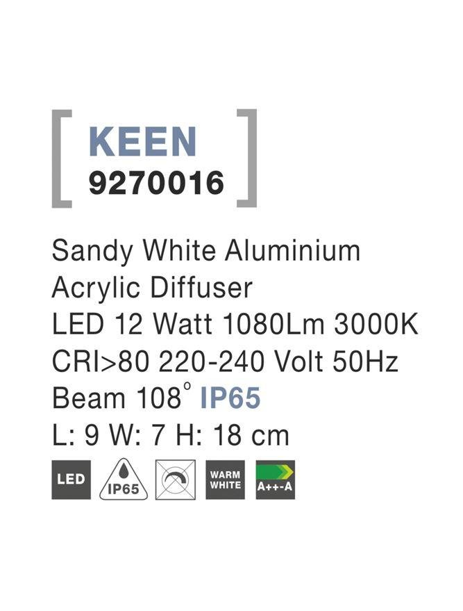 NV 9270016 Venkovní nástěnné svítidlo KEEN bílý hliník akrylový difuzor LED 12W 3000K 220-240V 108st. IP65 - NOVA LUCE (obrázek 3)