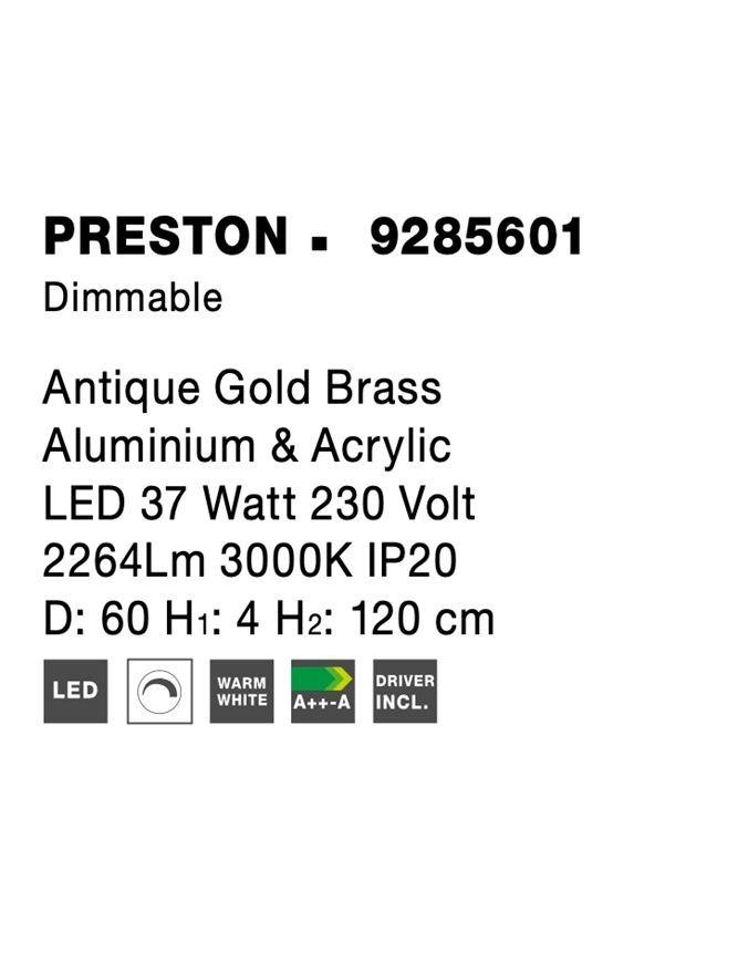 NV 9285601 Závěsné svítidlo PRESTON antický zlatý mosazný hliník a akryl LED 37W 230V 3000K IP20 stmívatelné - NOVA LUCE (obrázek 7)