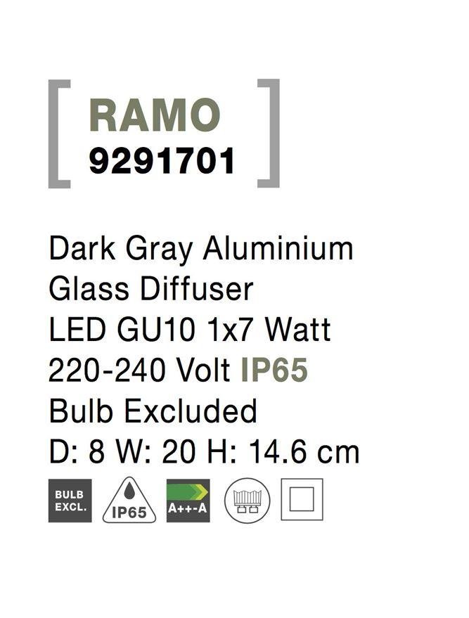 NV 9291701 Venkovní nástěnné svítidlo RAMO tmavě šedý hliník skleněný difuzor GU10 1x7W 220-240V IP65 bez žárovky - NOVA LUCE (obrázek 7)