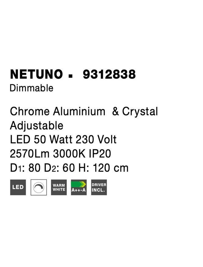 NV 9312838 Závěsné svítidlo NETUNO chromovaný hliník a křišťál nastavitelné LED 50W 230V 3000K IP20 stmívatelné - NOVA LUCE (obrázek 7)