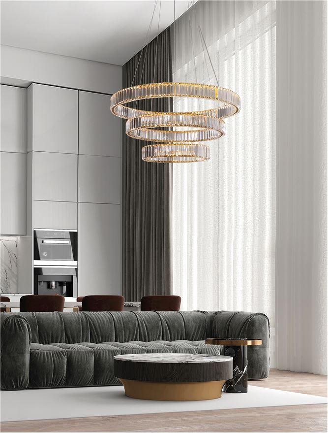 NV 9333069 Závěsné svítidlo AURELIA zlatý kov a křišťál LED 92W 230V 3500K IP20 stmívatelné - NOVA LUCE