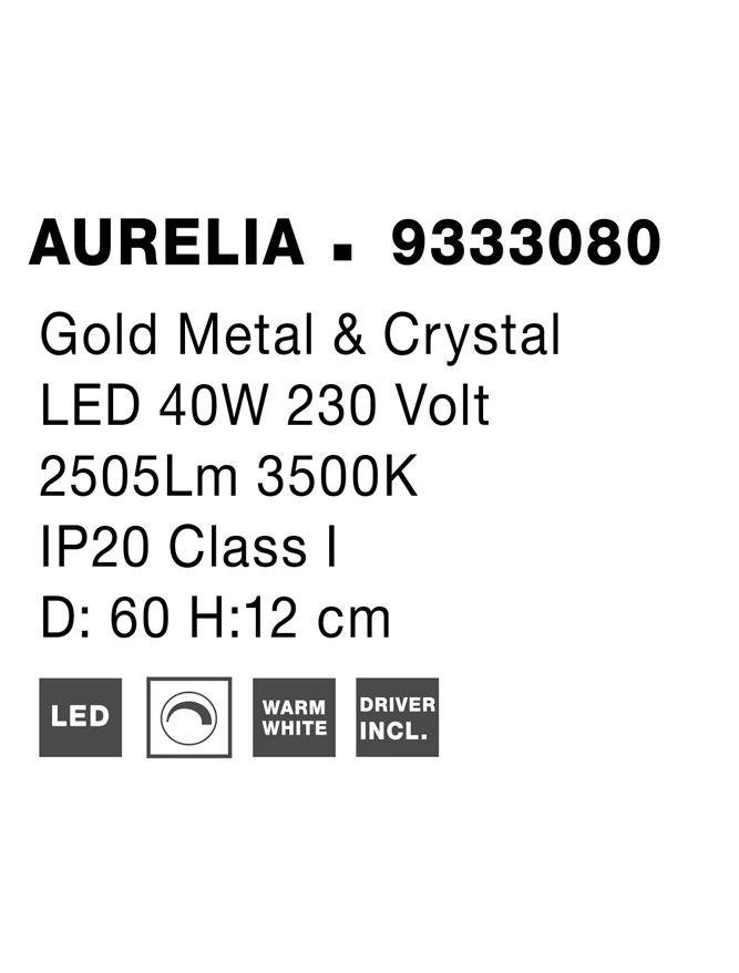 NV 9333080 Stropní svítidlo AURELIA zlatý kov a křišťál LED 19W 230V 3500K IP20 stmívatelné - NOVA LUCE (obrázek 5)