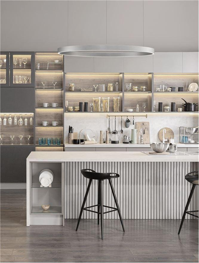 NV 9345670 Závěsné svítidlo ELOWEN broušený šampaň stříbrný hliník a silikon LED 100W 3000K stmívatelné - NOVA LUCE