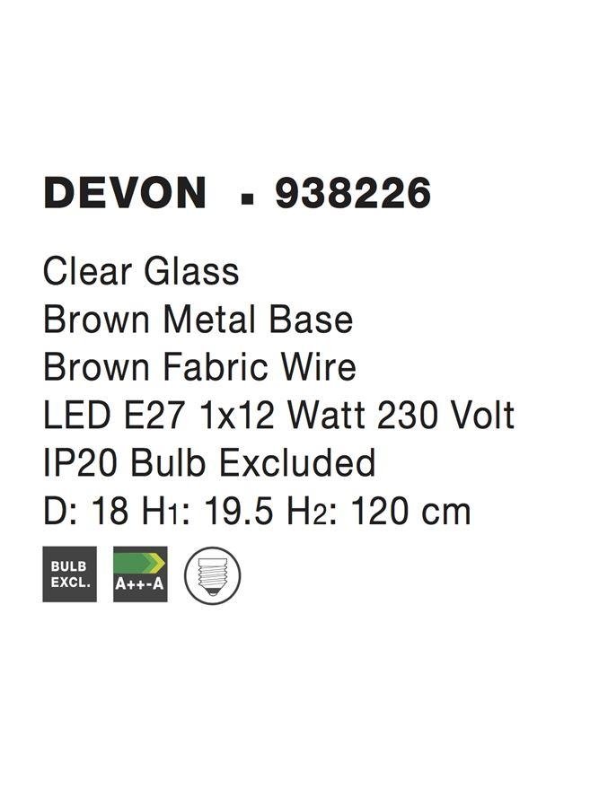 NV 938226 Závěsné svítidlo DEVON čiré sklo hnědá kovová základna hnědý kabel E14 1x5W IP20 bez žárovky - NOVA LUCE (obrázek 4)
