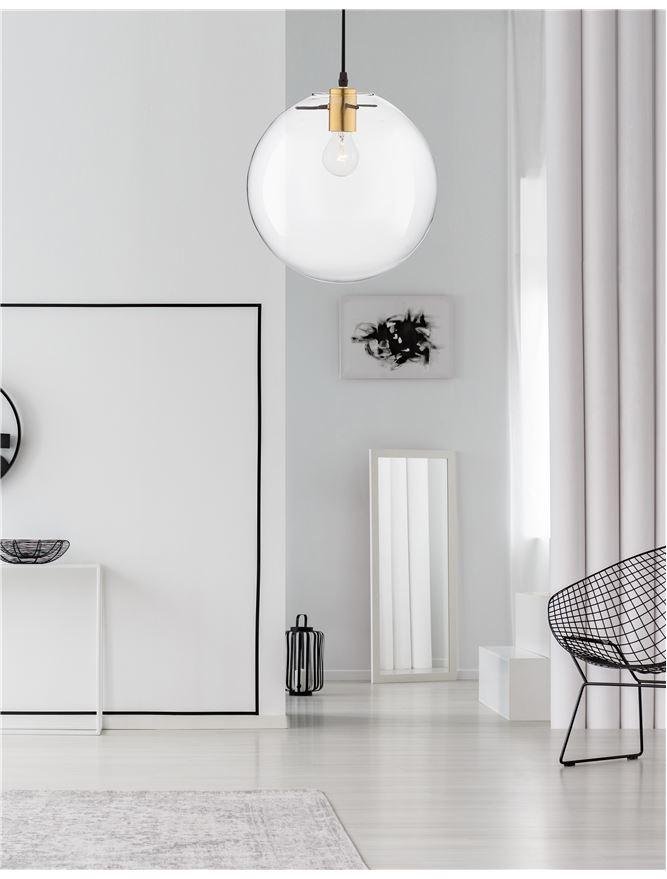 NV 9416930 Závěsné svítidlo MIRALE zlatý kov čiré sklo a černý PVC kabel E27 1x12W 230V IP20 bez žárovky - NOVA LUCE