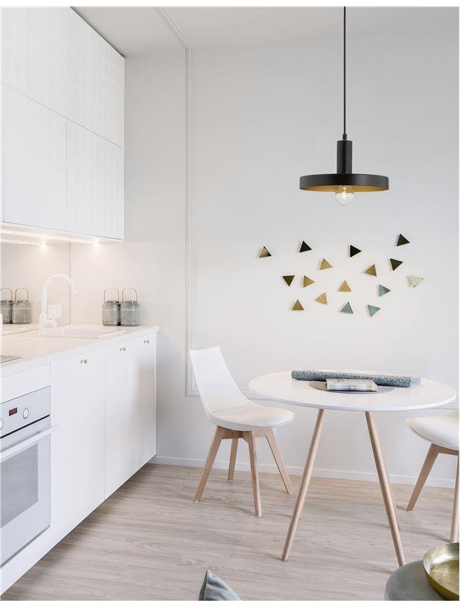 Levně NV 9417053 Závěsné svítidlo GARNI černý kov zvenku zlatá uvnitř černý PVC kabel E27 1x12W 230V IP20 bez žárovky - NOVA LUCE