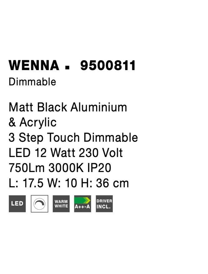 NV 9500811 Stolní lampa WENNA matný černý hliník a akryl 3-krokově dotykově stmívatelné LED 12W 230V 3000K IP20 - NOVA LUCE (obrázek 7)