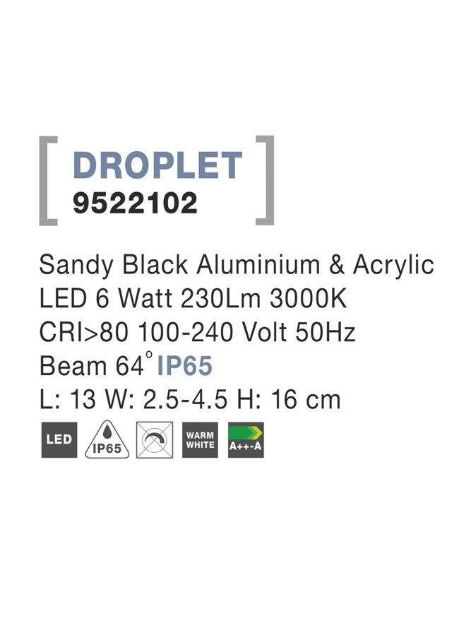 NV 9522102 Venkovní nástěnné svítidlo DROPLET černý hliník a akryl LED 6W 3000K 100-240V 64st. IP65 - NOVA LUCE (obrázek 4)