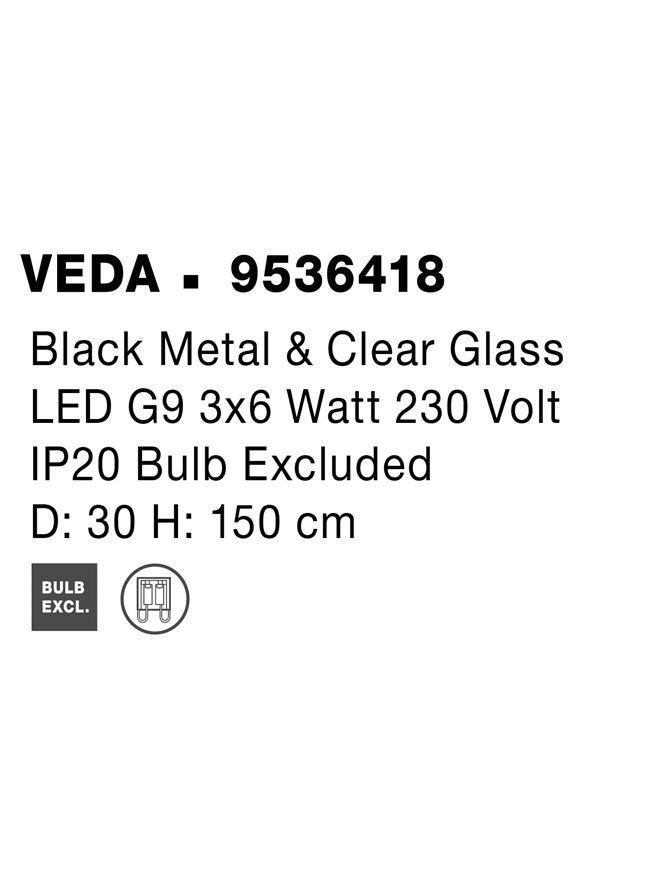 NV 9536418 Závěsné svítidlo VEDA černý kov a čiré sklo G9 3x6W 230V IP20 bez žárovky - NOVA LUCE (obrázek 15)