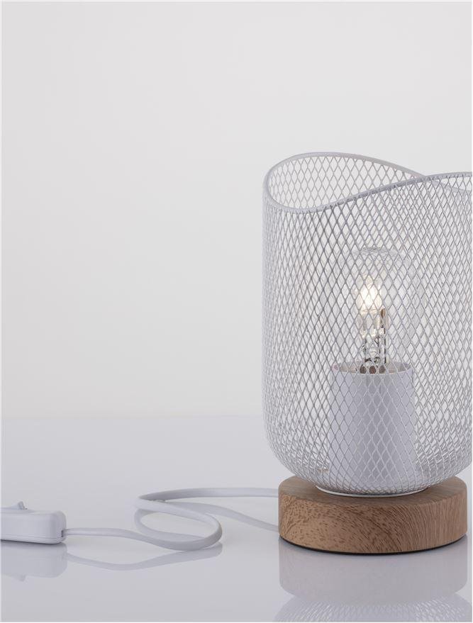 NV 9555800 Stolní lampa LYRON matný bílý kov přírodní dřevo E27 1x12W 230V IP20 bez žárovky - NOVA LUCE