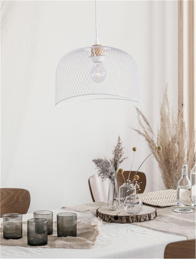 NV 9555802 Závěsné svítidlo LYRON matný bílý kov přírodní dřevo E27 1x12W 230V IP20 bez žárovky - NOVA LUCE