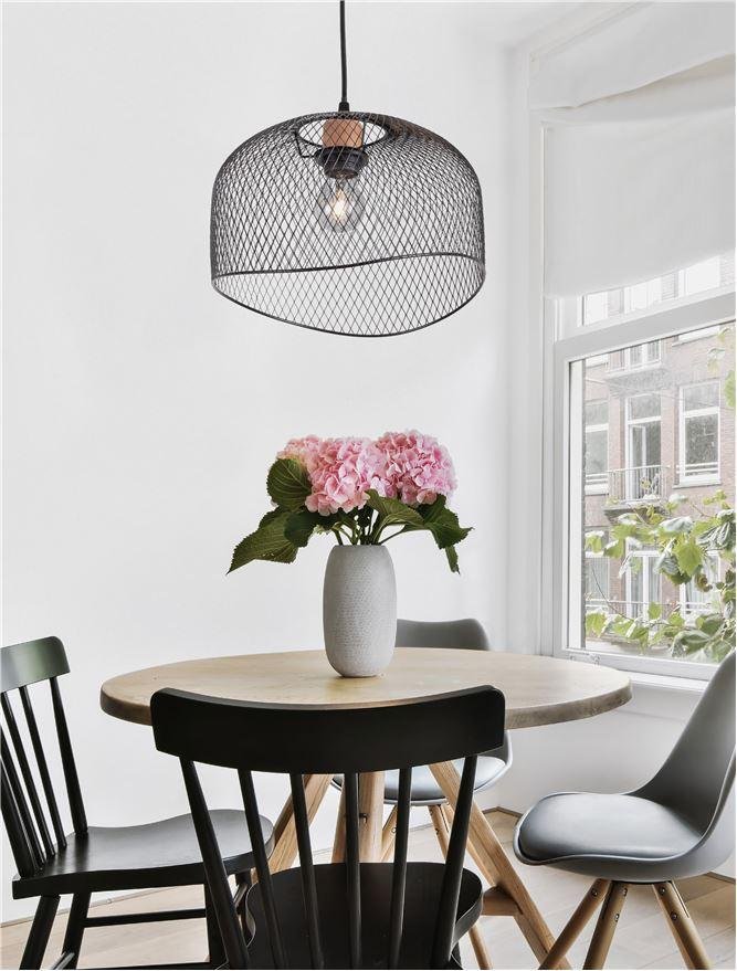 NV 9555803 Závěsné svítidlo LYRON matný černý kov přírodní dřevo E27 1x12W 230V IP20 bez žárovky - NOVA LUCE