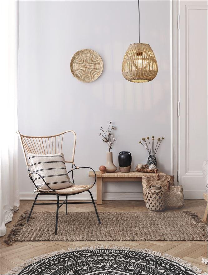 NV 9586500 Závěsné svítidlo MARLO přírodní ratan černý kabel E27 1x12W 230V IP20 bez žárovky - NOVA LUCE