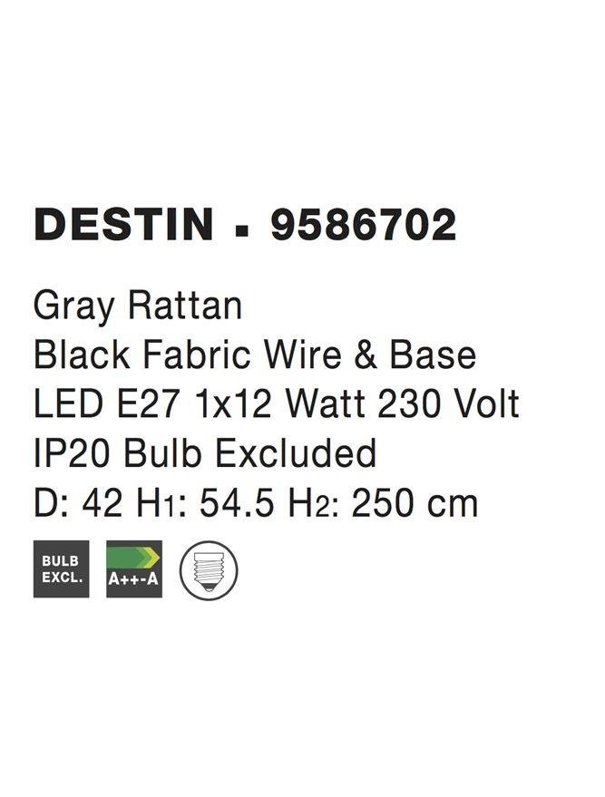 NV 9586702 Závěsné svítidlo DESTIN železo a ratan, šedá barva E27 1x12W IP20 bez žárovky - NOVA LUCE (obrázek 14)