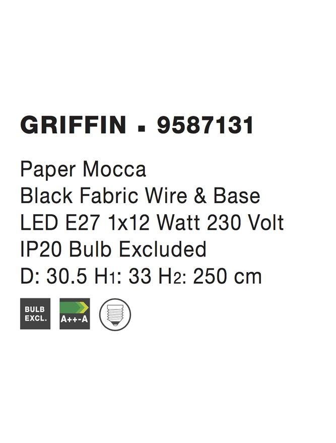NV 9587131 Závěsné svítidlo GRIFFIN závěsné svítidlo, železo a papír, přírodní barva 1x12W E27 - NOVA LUCE (obrázek 4)