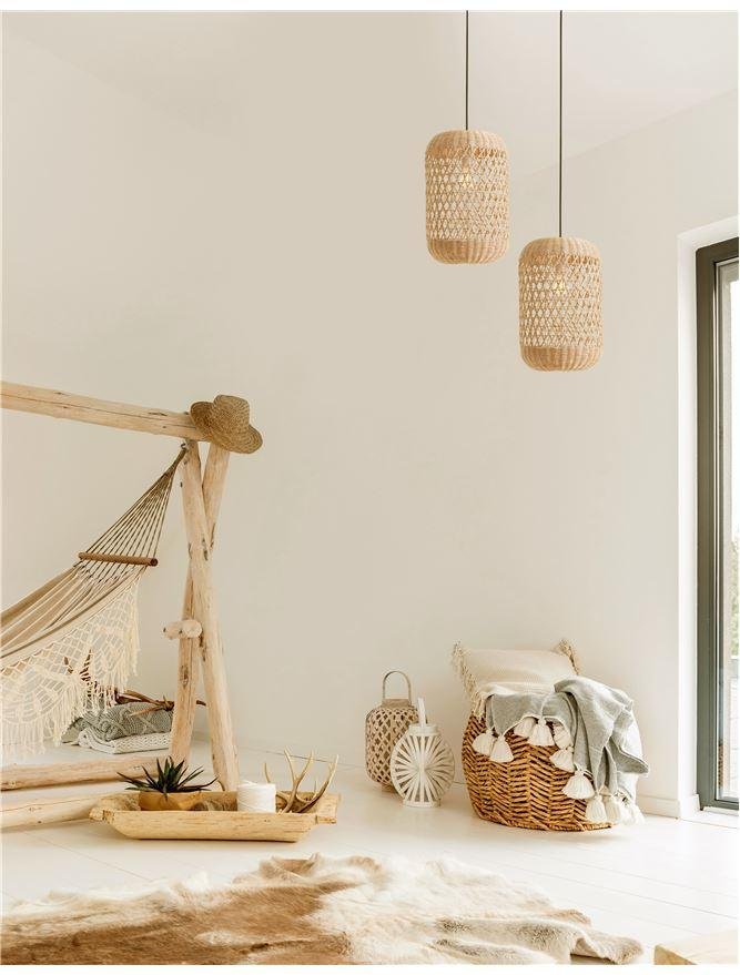 NV 9587161 Závěsné svítidlo AURORA přírodní ratan černý kabel E27 1x12W IP20 bez žárovky - NOVA LUCE