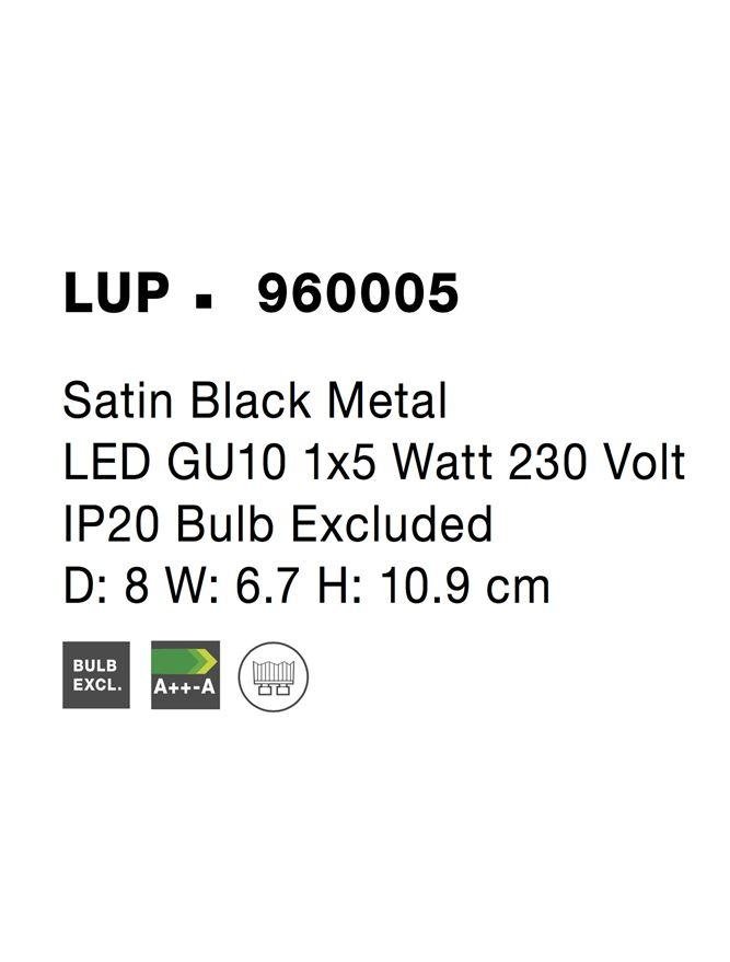 NV 960005 Bodové svítidlo LUP saténový černý kov GU10 1x5W 230V IP20 bez žárovky - NOVA LUCE (obrázek 4)