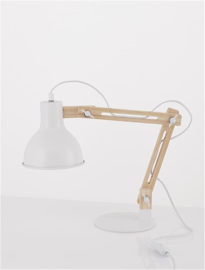 NV 9620129 Stolní lampa GROU matný bílý kov a dřevo E27 1x12W 230V IP20 vypínač na těle bez žárovky - NOVA LUCE (obrázek 2)