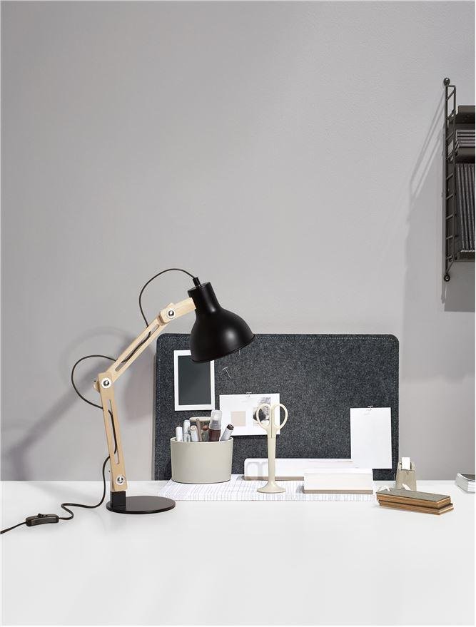 NV 9620130 Stolní lampa GROU matný černý kov a dřevo E27 1x12W 230V IP20 vypínač na těle bez žárovky - NOVA LUCE