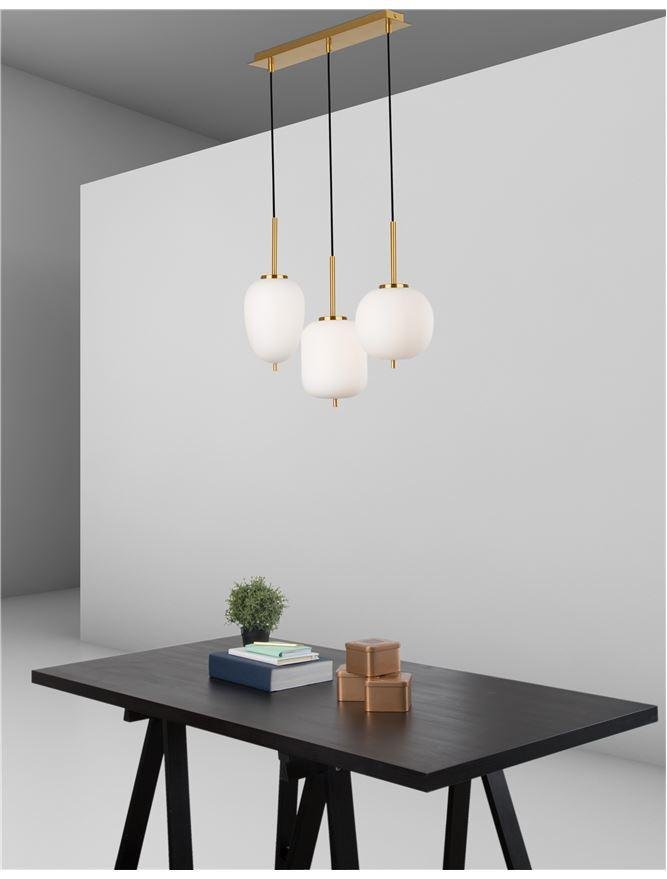 NV 9624067 Závěsné svítidlo LATO opálové sklo antický mosazný kov černý kabel E14 3x5W 230V IP20 bez žárovky - NOVA LUCE