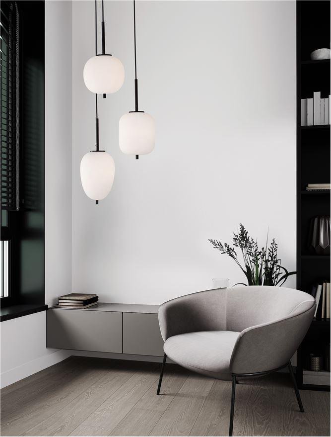 NV 9624078 Závěsné svítidlo LATO černý kov a opálové sklo E14 3x5W 230V IP20 bez žárovky - NOVA LUCE