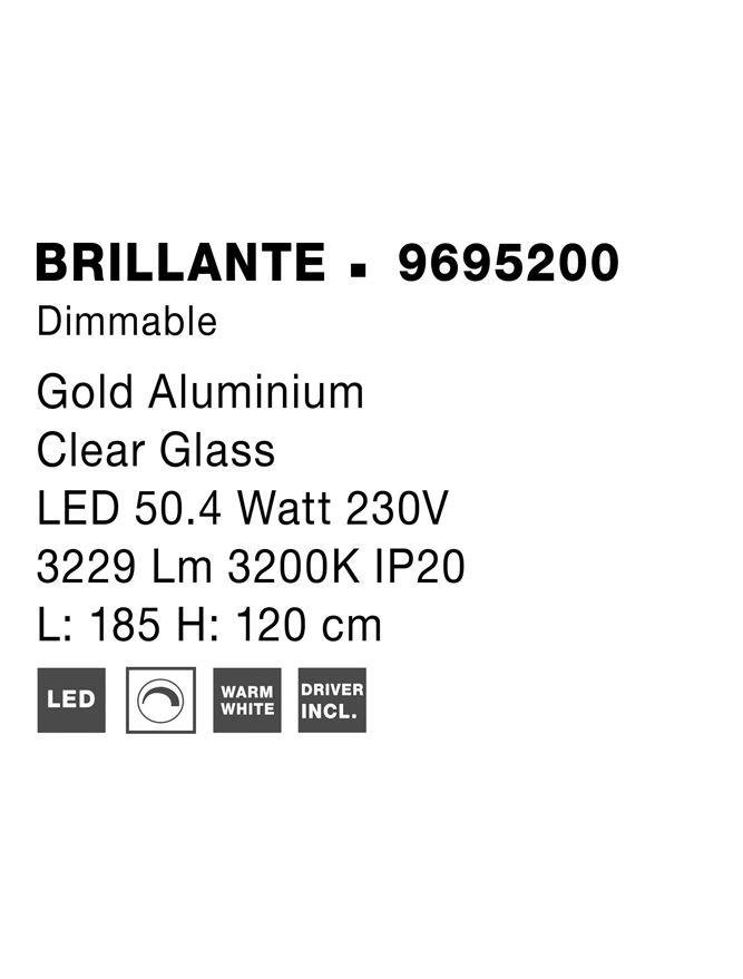 NV 9695200 Závěsné svítidlo BRILLANTE zlatý hliník a akryl LED 50.4W 230V 3229 lm 3200K IP20 vč. dálkového ovládání stmívatelné - NOVA LUCE (obrázek 7)