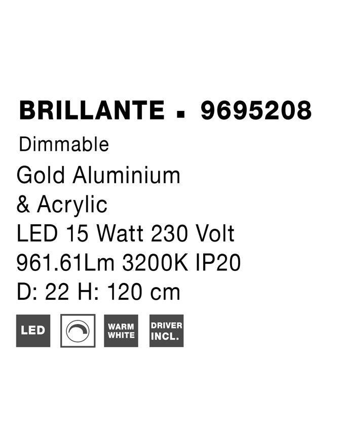 NV 9695208 Závěsné svítidlo BRILLANTE zlatý hliník a akryl LED 15W 230V 3200K IP20 stmívatelné - NOVA LUCE (obrázek 8)