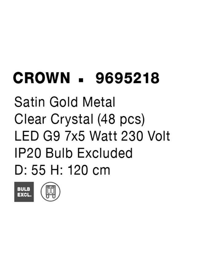 NV 9695218 Závěsné svítidlo CROWN saténový zlatý kov čirý křišťál (48 ks) G9 7x5W 230V IP20 bez žárovky - NOVA LUCE (obrázek 8)