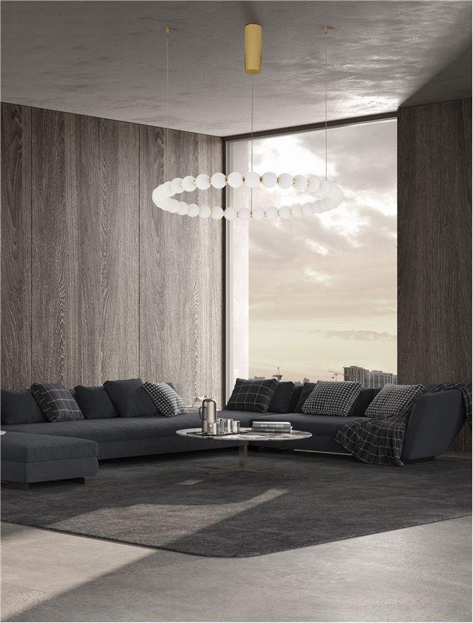 NV 9695231 Závěsné svítidlo PERLA zlatý kov a opálové sklo LED 72W 230V 3000K IP20 stmívatelné - NOVA LUCE