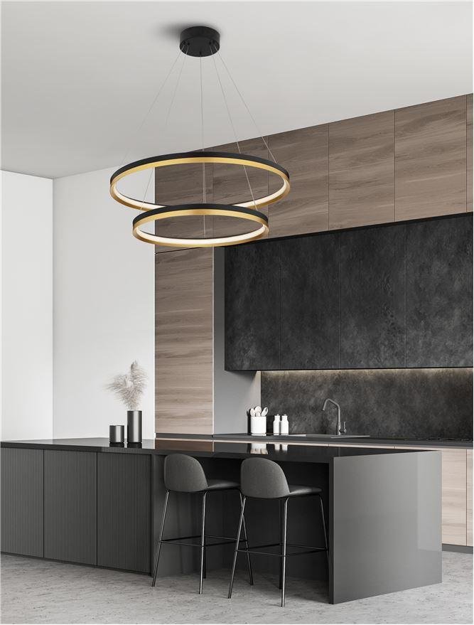 NV 9695239 Závěsné svítidlo MR JOHN černá a mosaz zlatá LED 102W 3000K stmívatelné - NOVA LUCE