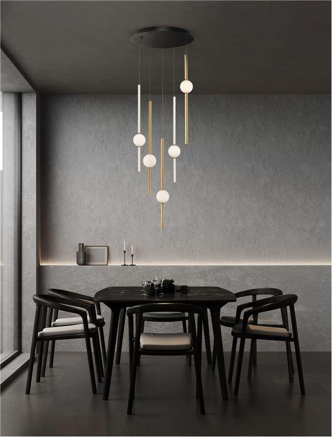 NV 9695258 Závěsné svítidlo ACROBAT černá a zlatá LED 67W 3000K stmívatelné - NOVA LUCE
