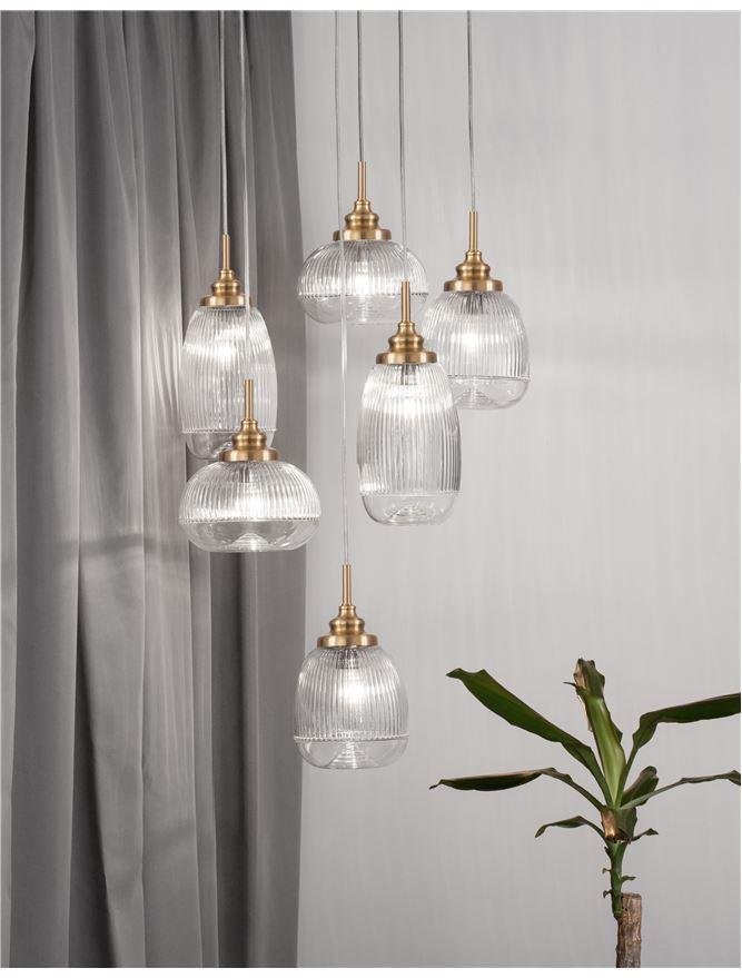 NV 9731215 Závěsné svítidlo MOND saténový zlatý kov čiré sklo E14 6x5W230V IP20 bez žárovky - NOVA LUCE