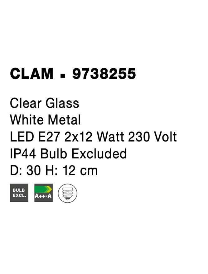 NV 9738255 Stropní svítidlo CLAM čiré sklo bílý kov E27 2x12W 230V IP44 bez žárovky - NOVA LUCE (obrázek 6)