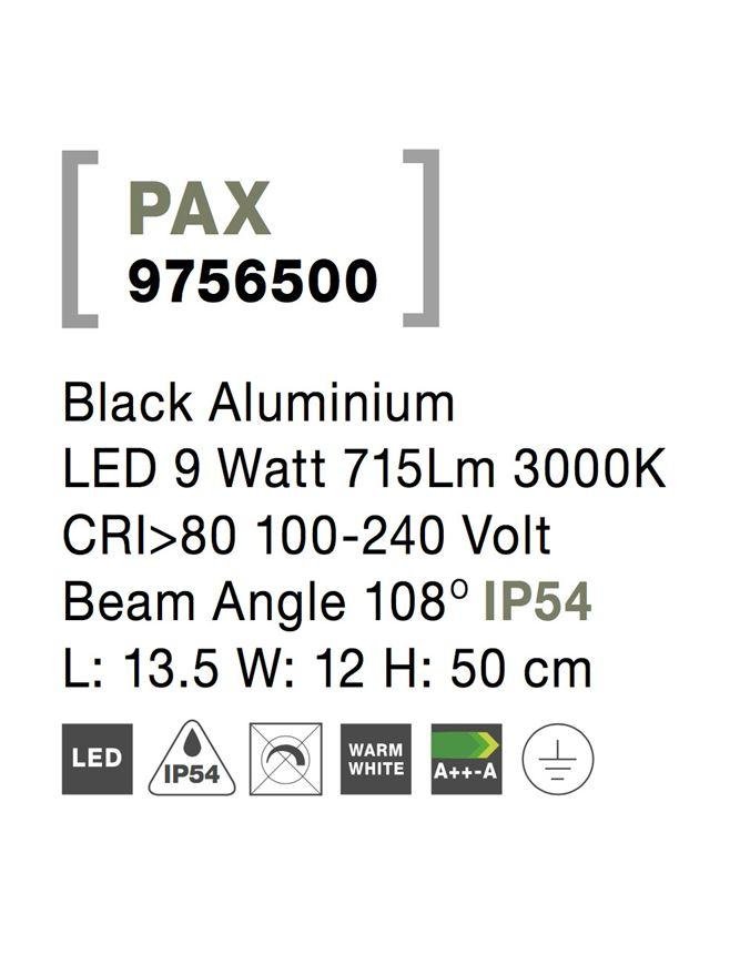 NV 9756500 Venkovní sloupkové svítidlo PAX černý hliník LED 9W 3000K 100-240V 108st. IP54 - NOVA LUCE (obrázek 7)