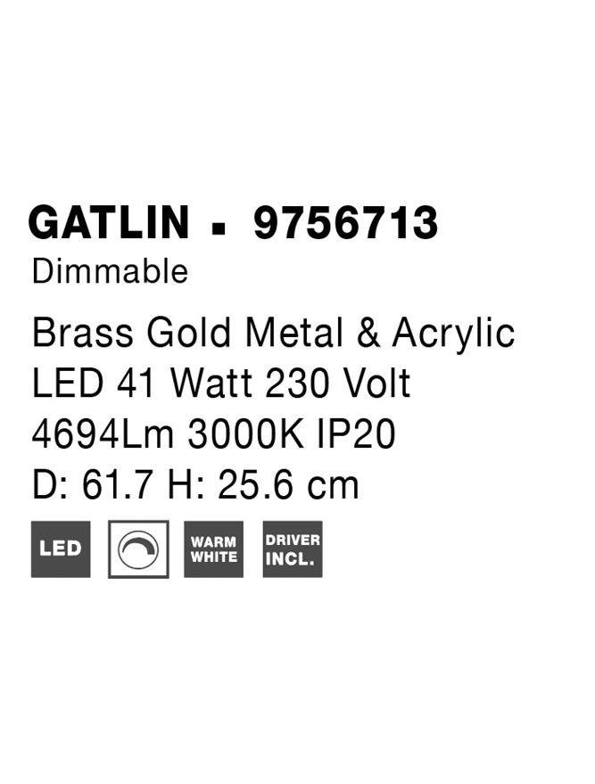 NV 9756713 Stropní svítidlo GATLIN mosazný zlatý kov a akryl LED 41W 230V 3000K IP20 stmívatelné - NOVA LUCE (obrázek 8)