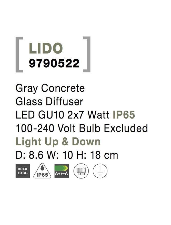 NV 9790522 Venkovní nástěnné svítidlo LIDO šedý beton skleněný difuzor GU10 2x7W IP65 100-240V bez žárovky světlo nahoru a dolů - NOVA LUCE (obrázek 7)