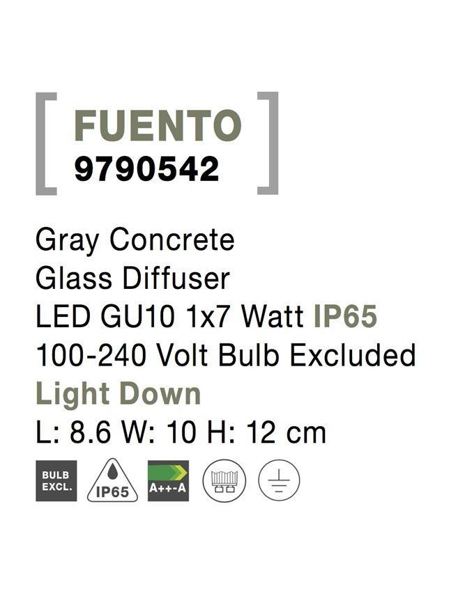 NV 9790542 Venkovní nástěnné svítidlo FUENTO šedý beton skleněný difuzor GU10 1x7W IP65 100-240V bez žárovky světlo dolů - NOVA LUCE (obrázek 6)