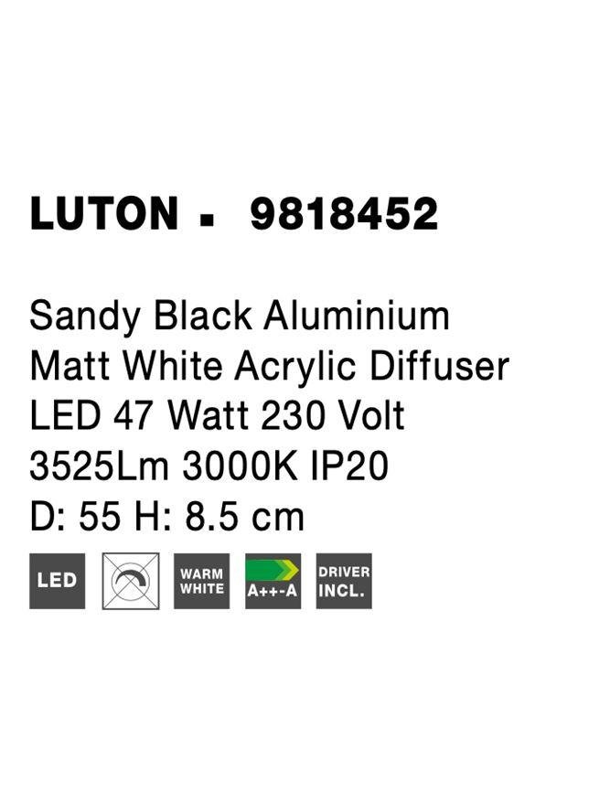 NV 9818452 Stropní svítidlo LUTON černý hliník matný bílý akrylový difuzor LED 47W 230V 3000K IP20 - NOVA LUCE (obrázek 8)