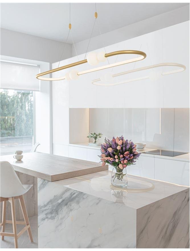 NV 9820602 Závěsné svítidlo CELIA stmívatelné saténový zlatý hliník opálové sklo LED 44.2W 230V 3000K IP20 stmívatelné - NOVA LUCE