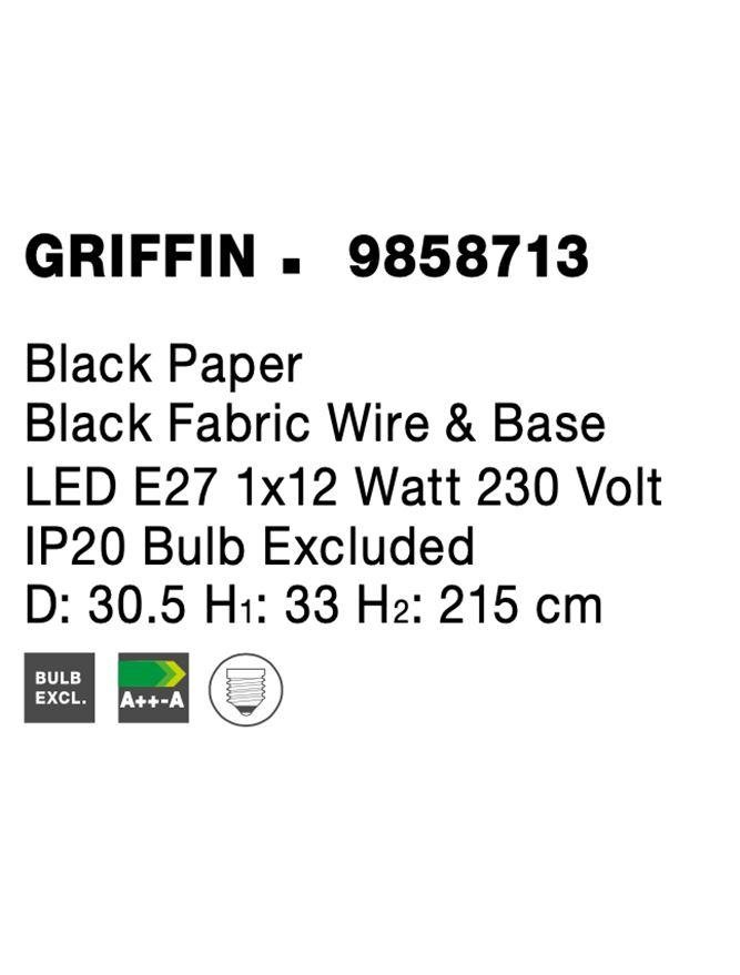 NV 9858713 Závěsné svítidlo GRIFFIN černý papír černý kabel E27 1x12W 230V IP20 bez žárovky - NOVA LUCE (obrázek 11)