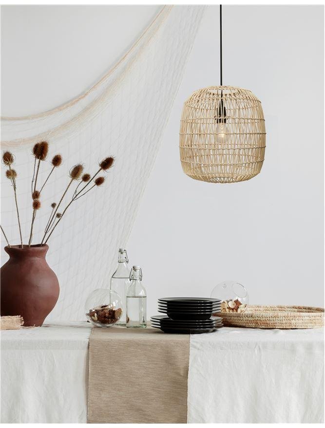 NV 9858719 Závěsné svítidlo MELODY přírodní ratan černý kabel E27 1x12W 230V IP20 bez žárovky - NOVA LUCE