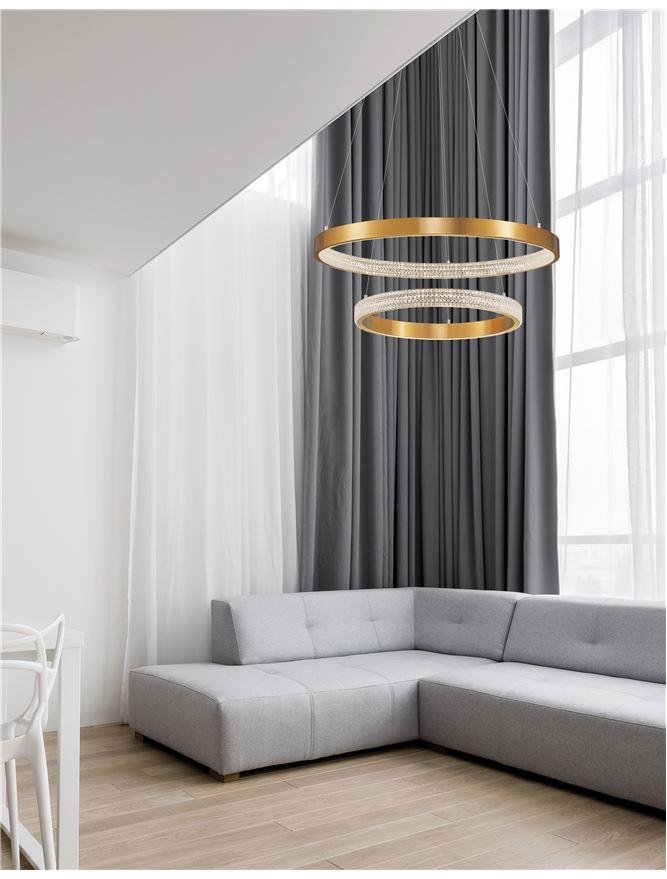 NV 9862852 Závěsné svítidlo PRESTON antický zlatý mosazný hliník a akryl LED 60W 230V 3000K IP20 stmívatelné - NOVA LUCE