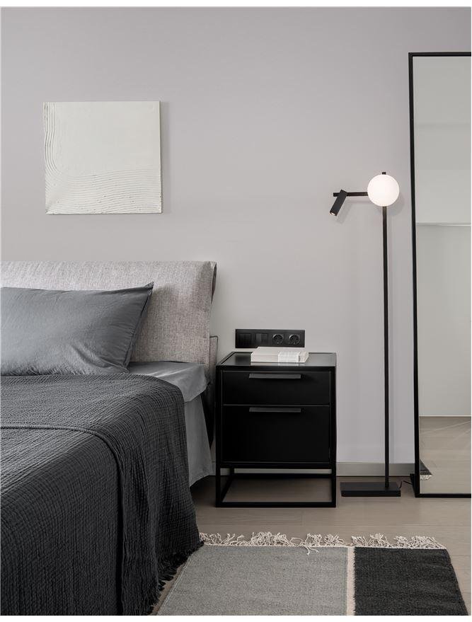 NV 9919532 Stojací lampa JOLINE černý kov a hliníkbílé opálové sklo vypínač na těle LED 6W Samsung 1x3W 230V 3200K čtecí lampička IP20 - NOVA LUCE