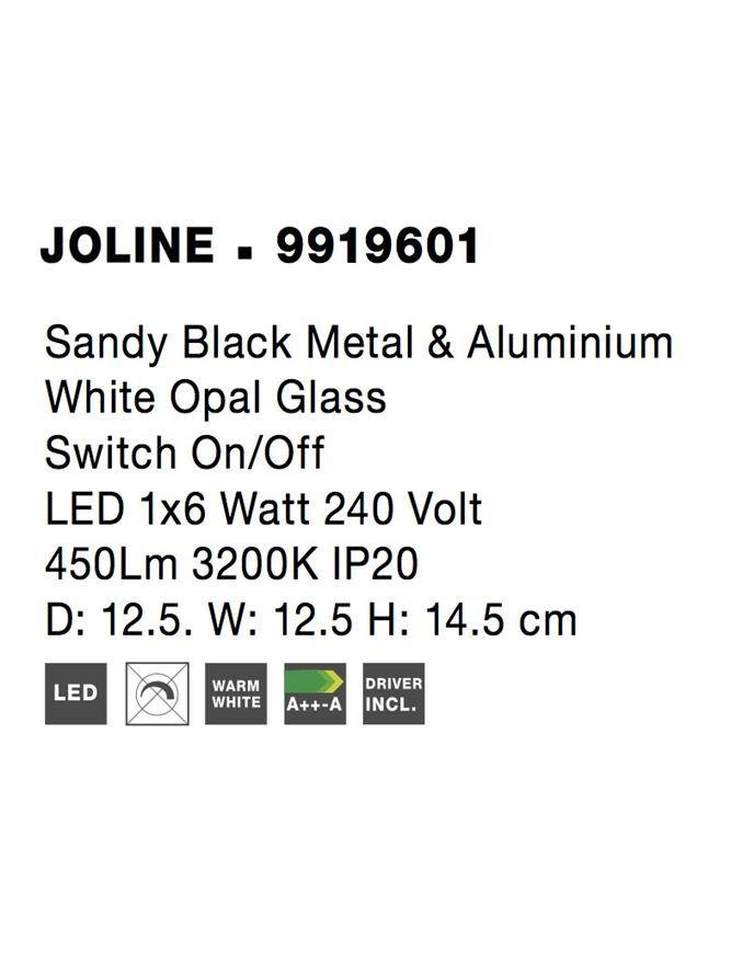 NV 9919601 Nástěnné svítidlo JOLINE černý kov a hliník bílé opálové sklo vypínač na těle LED 1x6W 230V 3200K IP20 - NOVA LUCE (obrázek 6)
