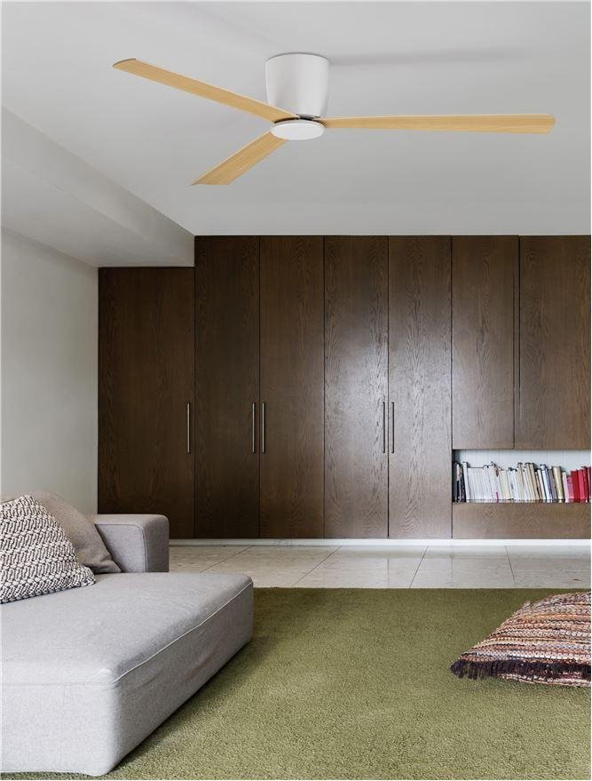 NV 9952335 Stropní ventilátor DELL tělo z hliníku dřevo a matná bílá 3ABS dřevěné listy - NOVA LUCE