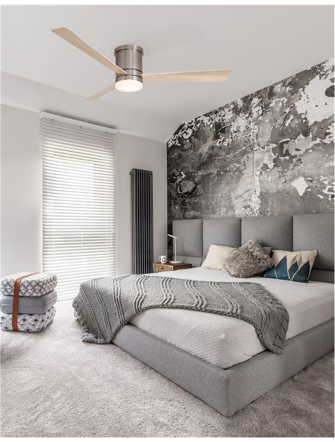 NV 9953016 Stropní ventilátor se světlem SATIN broušený nikl ocel a sklo dřevěné listy 5 rychlostí 35W LED 18W 3000K - NOVA LUCE