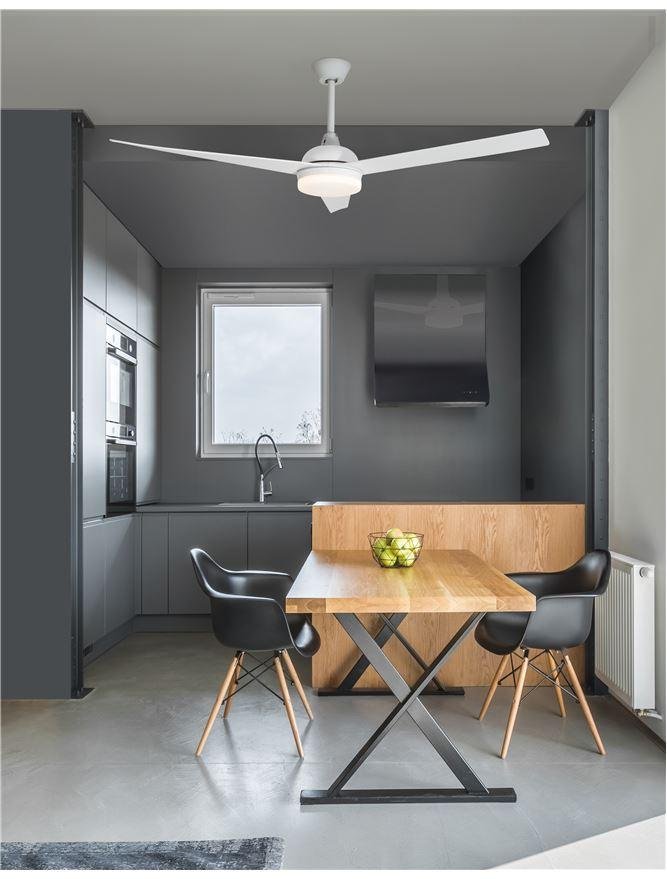 NV 9953198 Stropní ventilátor se světlem FLOW matná bílá ocel a sklo bílá 5ti rychlostní dálkové ovládání 37W LED 3000K - NOVA LUCE